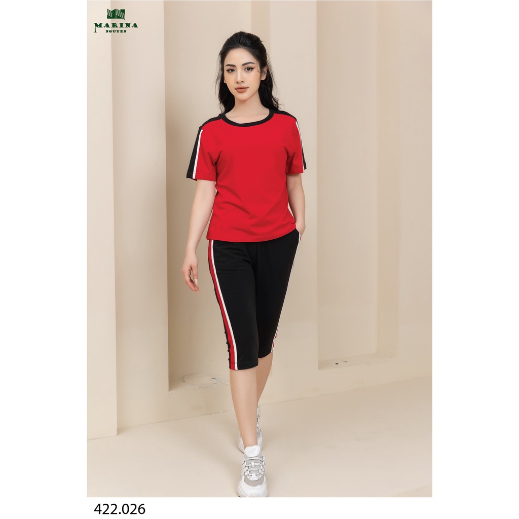 Đồ Bộ Nữ Mặc Nhà MARINA NGUYỄN, Thiết Kế Cổ Tròn, Tay Ngắn Độc Đáo, Vải Cotton Mềm Mịn, Thoáng Mát 422026