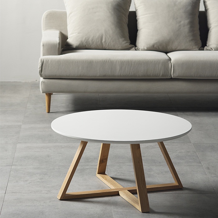 Bàn trà sofa gỗ hình tròn chân gỗ nghệ thuật, bàn trà gỗ thông minh phong cách bắc âu