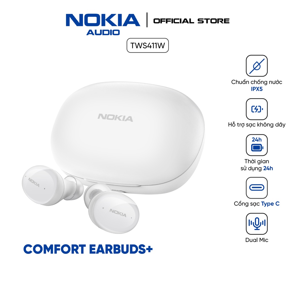 Tai nghe bluetooth Nokia 411W - Hỗ trợ sạc không dây - 29 giờ chơi nhạc - chuẩn chống nước IPX5