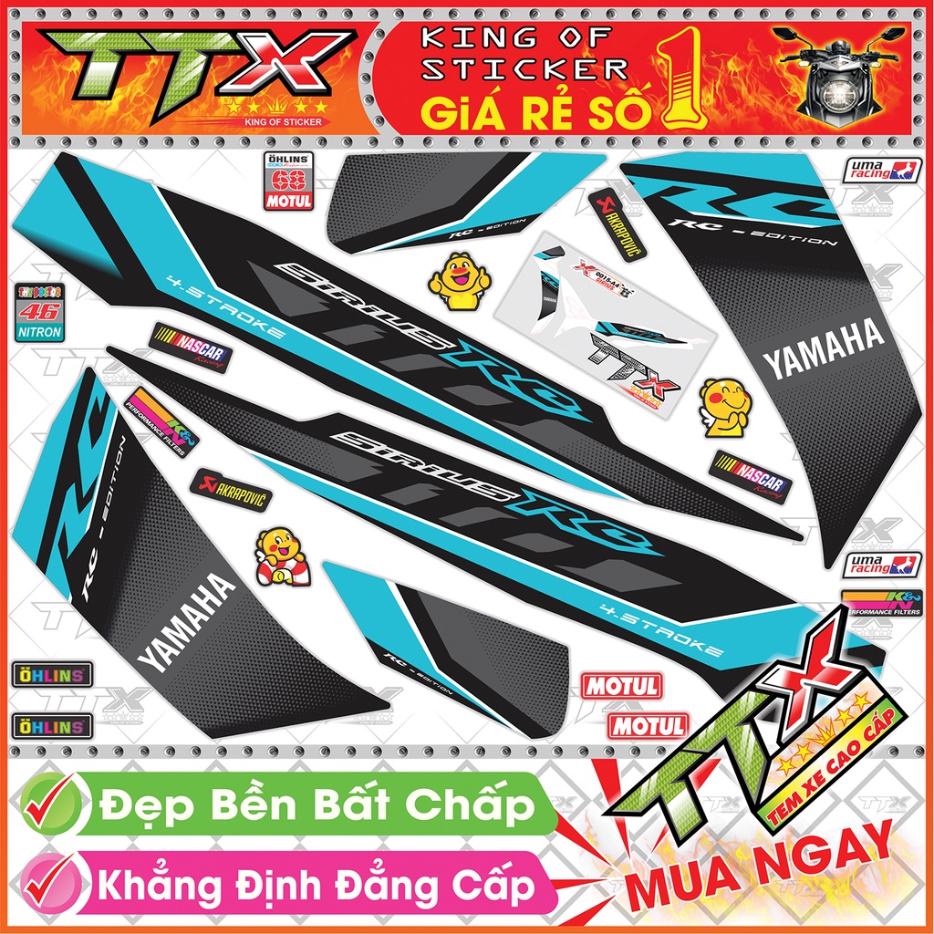 Tem Xe Sirius RC 110 Xanh Xám Đen - Tem Sirius Chỉ Trắng Đen Xanh Xám Siêu Đẹp - Mẫu Team Sirius Xanh Xám Đen