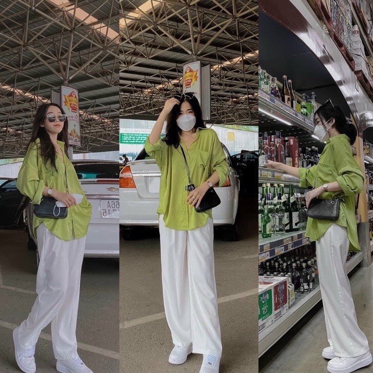Set Bộ Áo Sơ Mi Xanh Quần Culottes dưới 60kg - Áo Quần Dài Công Sở Nữ Dáng Rộng X0133 MSP68242