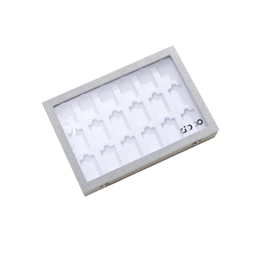 Hộp đựng bật lửa trưng bày Zippo bằng gỗ 18 chỗ màu trắng