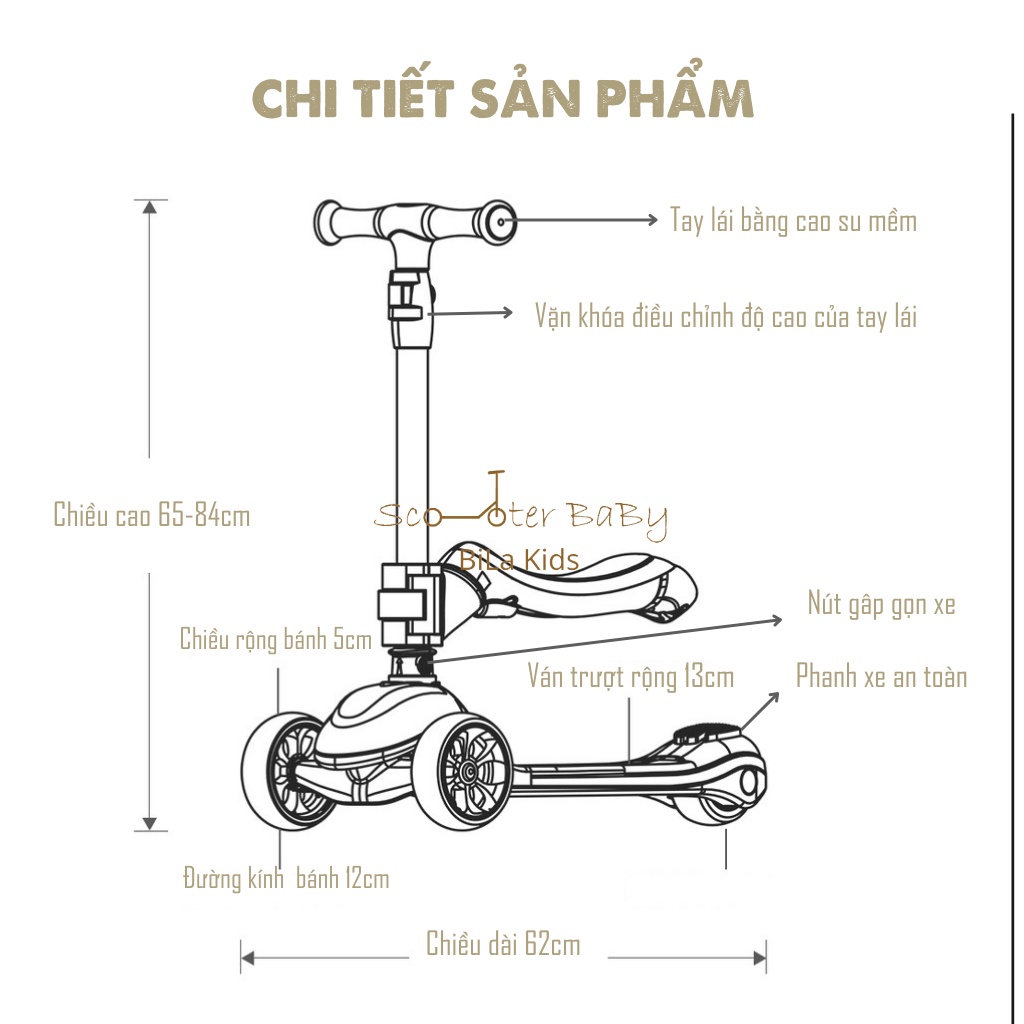 Xe scooter chòi chân cho bé bila kids từ 1-14 tuổi, có ghế, tay đẩy - ảnh sản phẩm 7