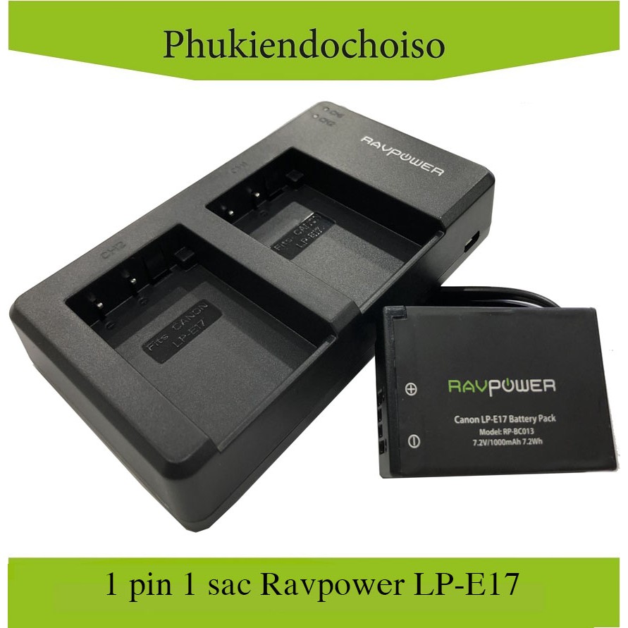 [Mã 44ELSALE2 giảm 7% đơn 300K] Bộ 1 pin 1 sạc máy ảnh RavPower cho Canon LP-E17