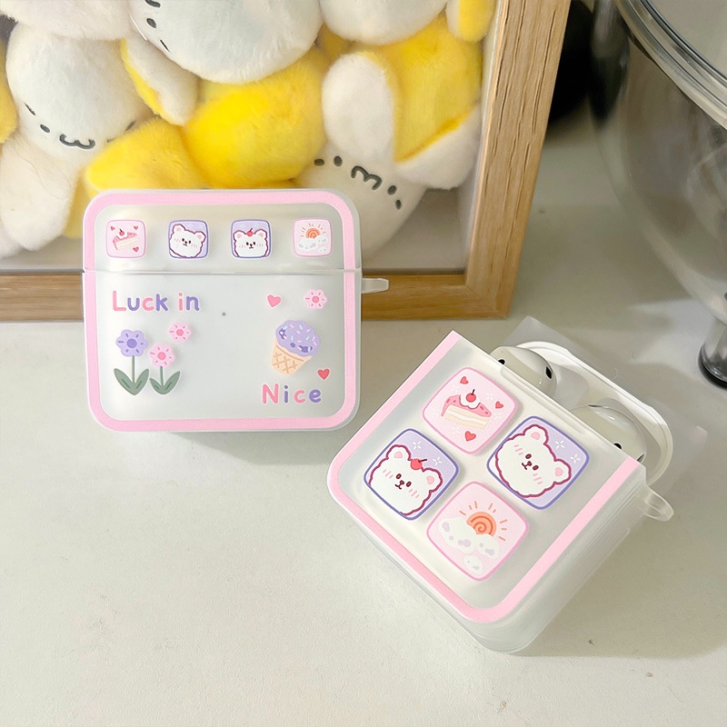 Vỏ Bảo Vệ Hộp Sạc Tai Nghe airpods pro / airpods3 Bằng Silicon Hình Vuông Họa Tiết Hoạt Hình