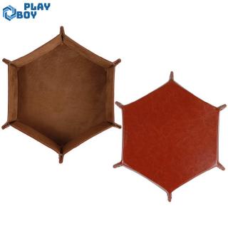 Solid Color Hexagonal Dice Tray Folding PU Storage Box for Table Games