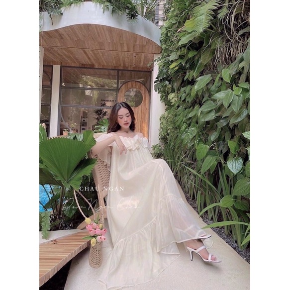 Đầm Bẹt Vai Maxi Freesize, Màu Nude MayStore