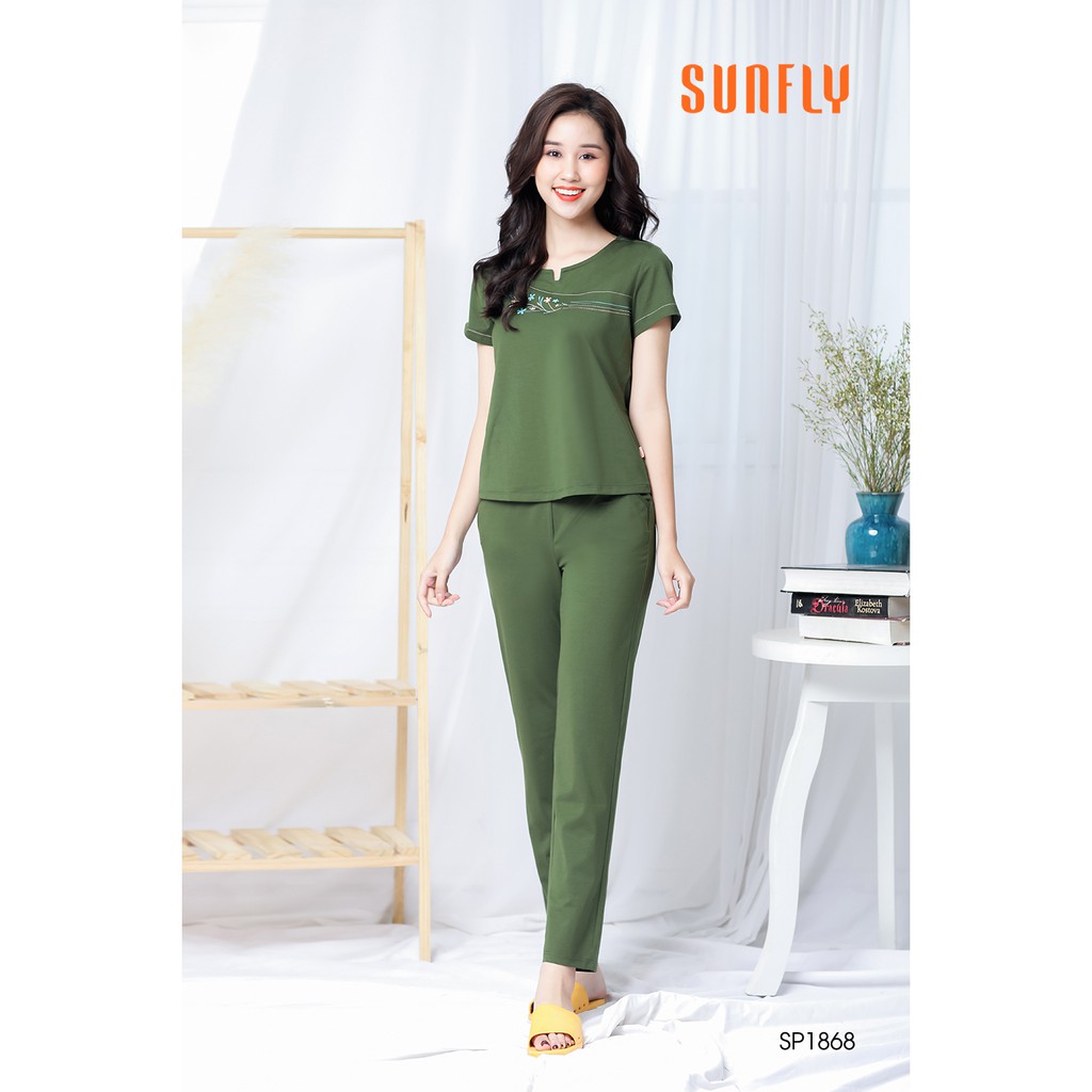 Đồ bộ mặ nhà Cotton áo cộc, quần dài Sunfly SP1868