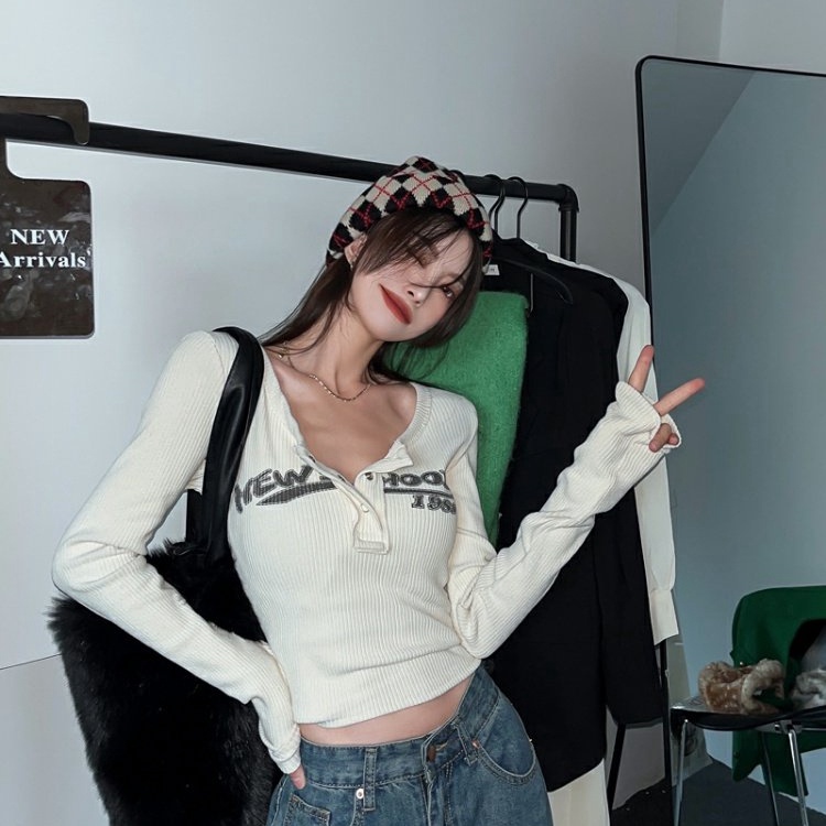 Áo kiểu croptop SUXI tay dài màu trơn phong cách vintage thời trang mới