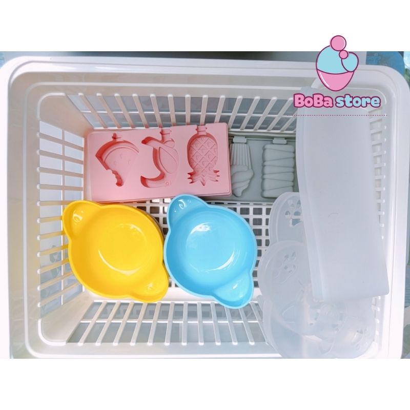 Rổ úp chén/ Giá úp chén cho bé ăn dặm Inomata - có kèm nắp đậy