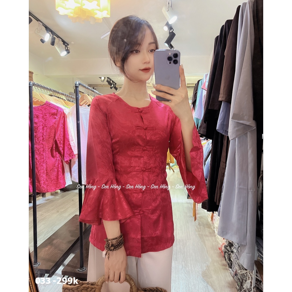 🌸 Bộ Đồ Bà Ba tay loe vải lụa tằm vân hoa hồng - đi chơi đi lễ sang chảnh, set áo bà ba lụa tay xòe rộng Kèm quần lụa t