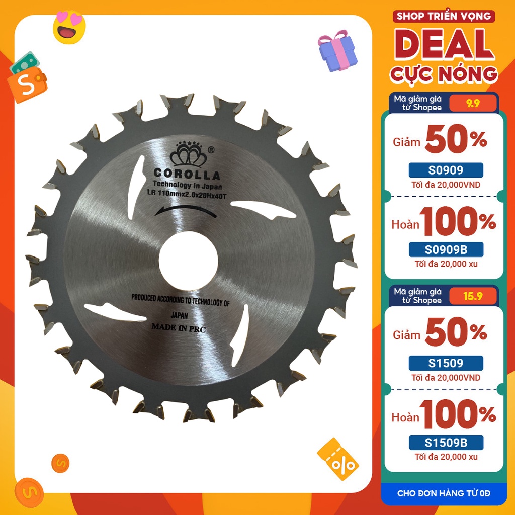 Lưỡi Cắt Gỗ cao cấp cưa gỗ thịt gỗ nhóm A, cắt cốp pha có đinh Hai Chiều COROLLA 110x40 răng