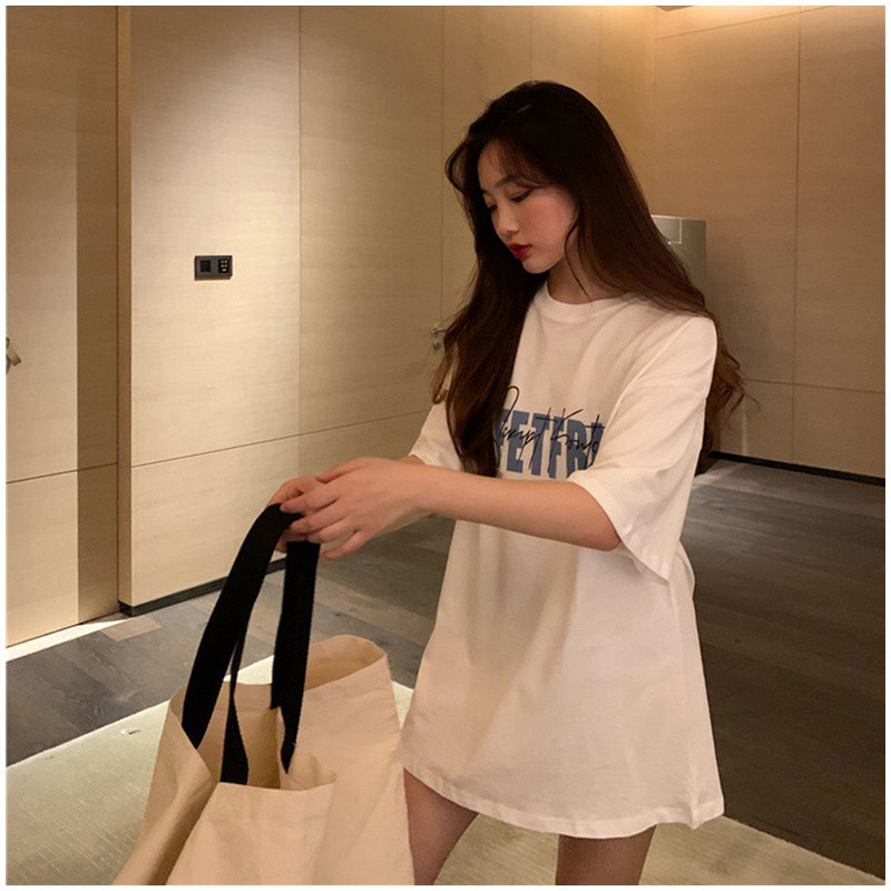 Áo thun SUXI tay ngắn cổ tròn dáng rộng in hình cá tính phong cách retro cho bạn gái