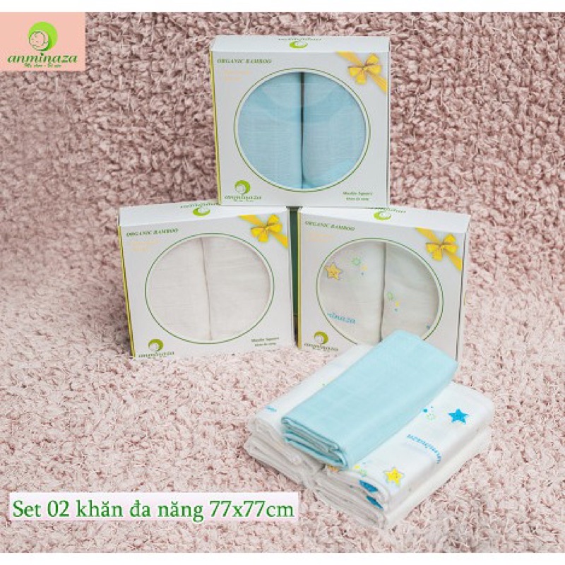 Annimaza-Set 2 khăn đa năng sợi tre cao cấp kháng khuẩn,khử mùi, siêu thấm hút, mềm mịn 3 lớp