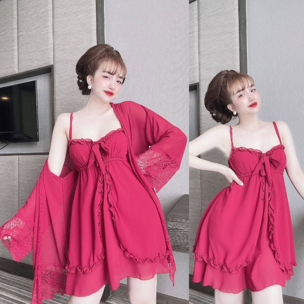 Váy ngủ áo choàng ❣️FREE SHIP❣️ Đầm ngủ sexy lụa Satin Chất Siêu Mát Dáng Siêu Xinh