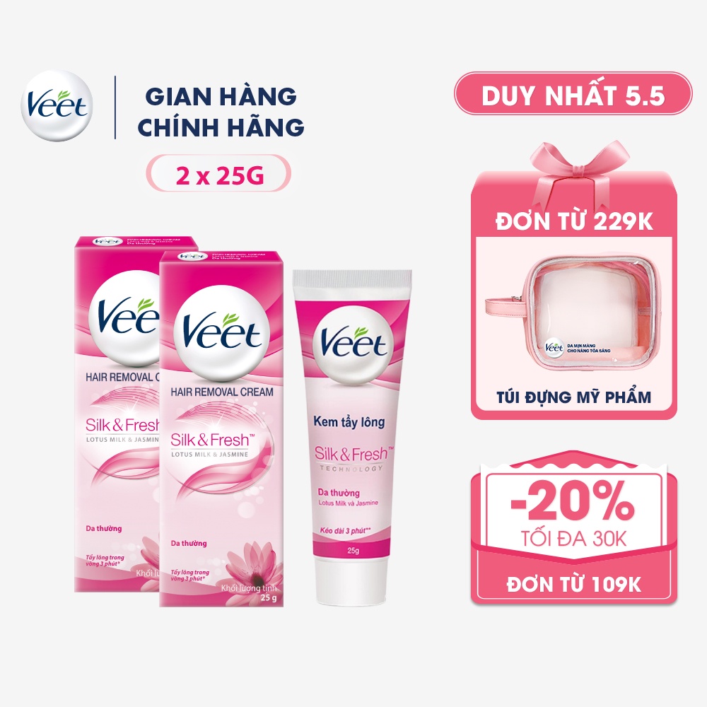 [Mã FMCGVEET52 giảm 8% đơn 250k] Combo 2 Kem tẩy lông cho da thường Veet Silk Fresh 25g/tuýp