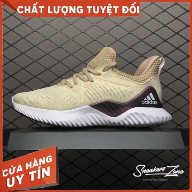 (FREE SHIP + HỘP + QUÀ) Giày thể thao sneaker nam nữ ALPHABOUNCE Beyond 2018 Cream deep red Kem gót đỏ đậm