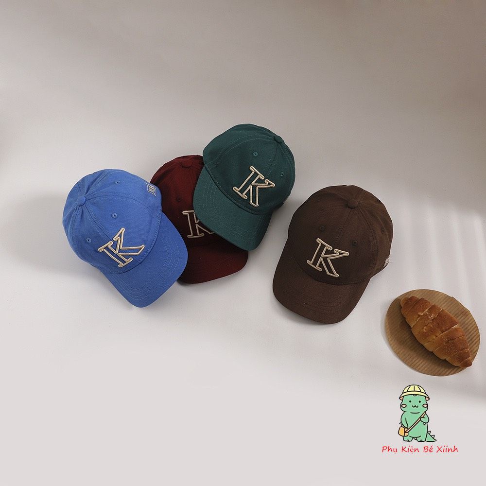 Mũ cho bé - Mũ lưỡi trai thêu hình chữ K nhiều màu sắc dễ thương phong cách Hàn Quốc dành cho bé từ 2 - 6 tuổi