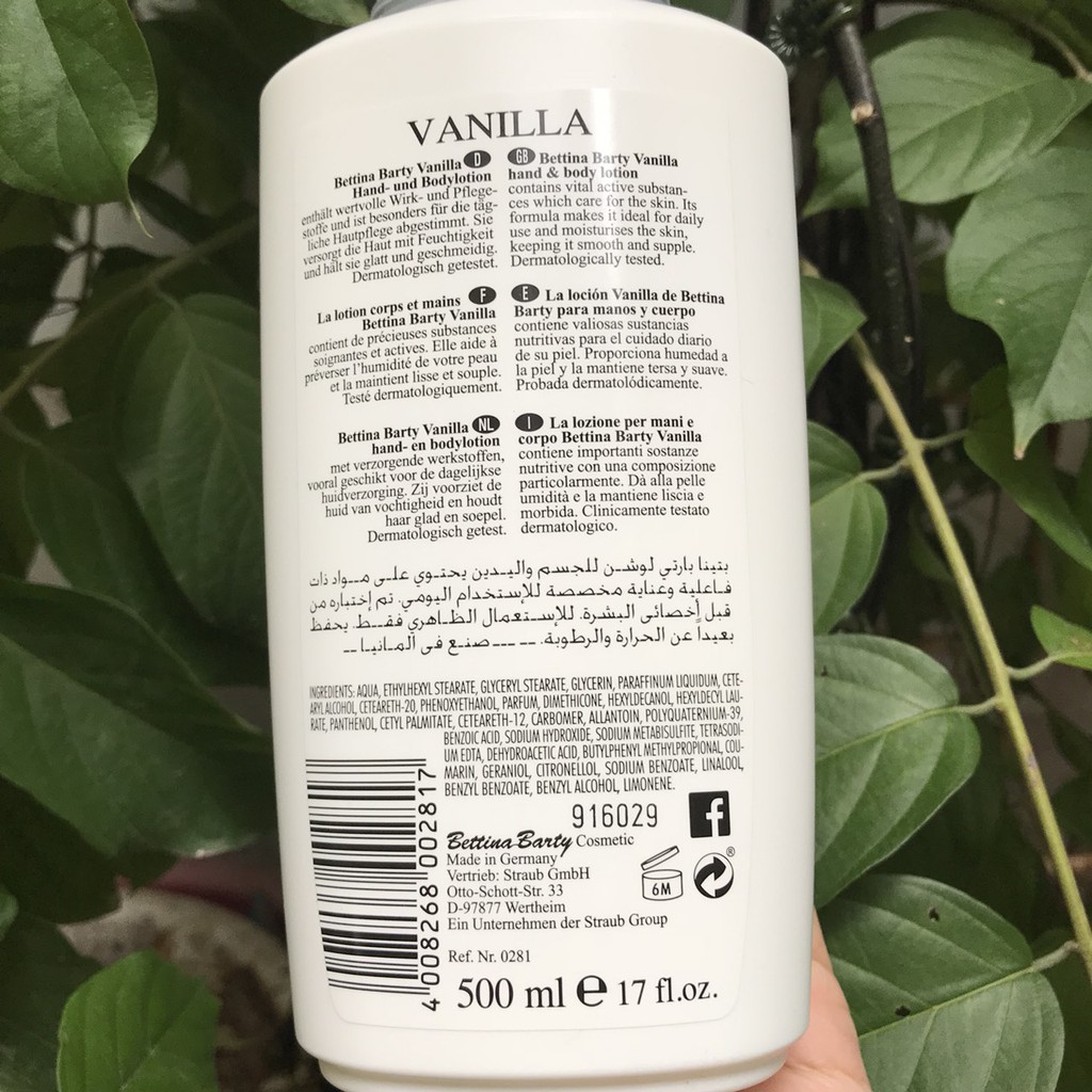 SỮA DƯỠNG THỂ BETTINA BARTY VANILLA HAND & BODY LOTION 500ML | BigBuy360 - bigbuy360.vn