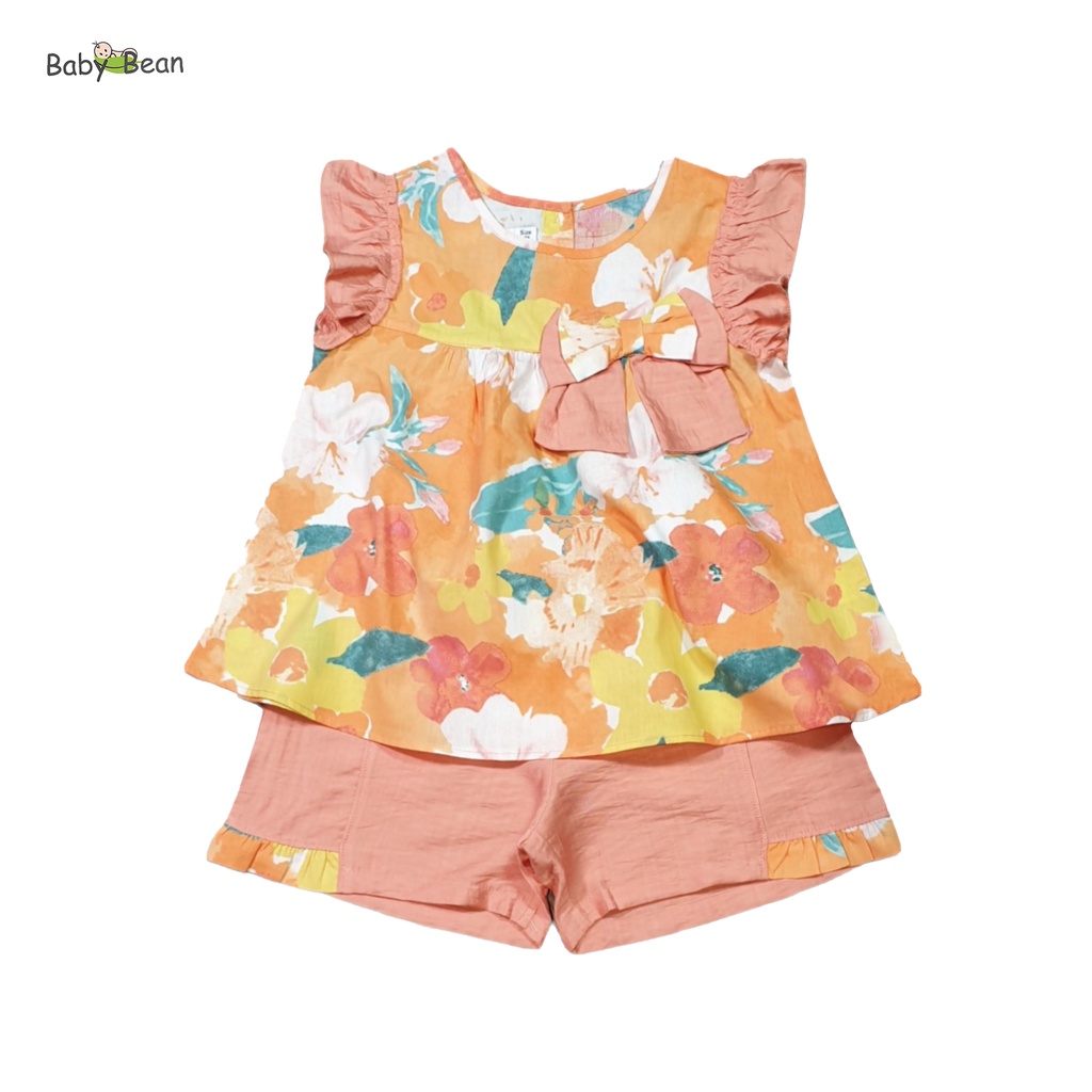 Bộ Đồ Đũi Tơ Tay Cánh Tiên Đính Nơ Bé Gái BabyBean