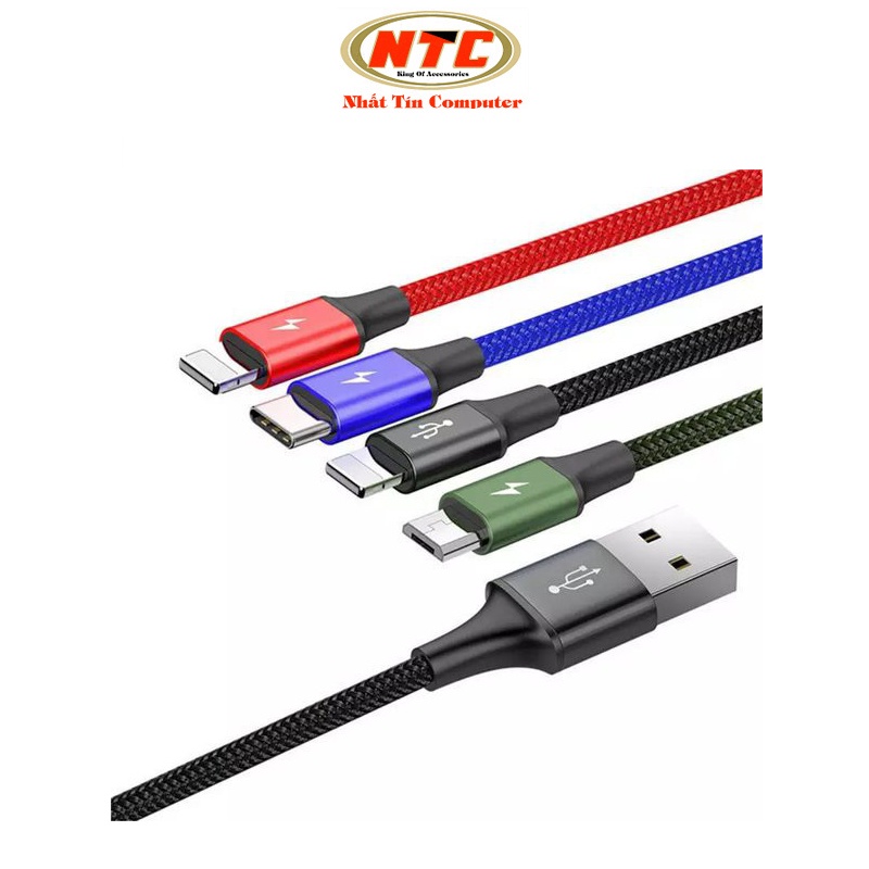 Cáp sạc 4 đầu Baseus CA1T4-A01 Rapid dài 1.2m max 3.5A tích hợp 2 cổng LN/ microUSB/ typeC (Màu Random)