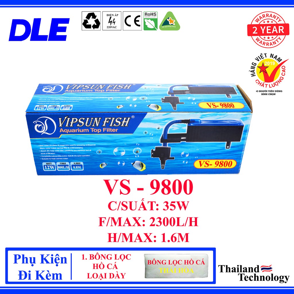 MÁY BƠM LỌC NƯỚC HỒ CÁ CAO CẤP VIPSUN FISH - VS 9800 - C/SUẤT 35W - LƯU LƯỢNG NƯỚC 2300 LÍT/H - ĐẨY CAO 1.6 MÉT