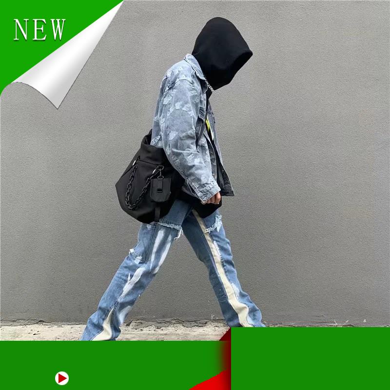 Quần Jeans Ống Loe Dáng Rộng Thoải Mái In Họa Tiết Vẽ Tay Phong Cách Đường Phố Thời Trang Unisex Cỡ S-4XL