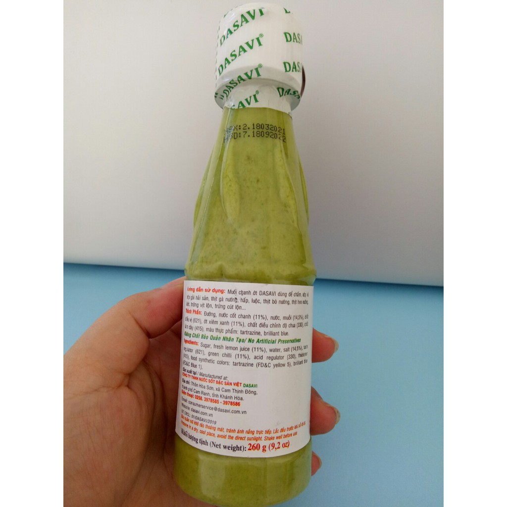 Muối chanh ớt xiêm xanh Nha Trang hiệu Dasavi, chấm hải sản cực ngon, chai 260g