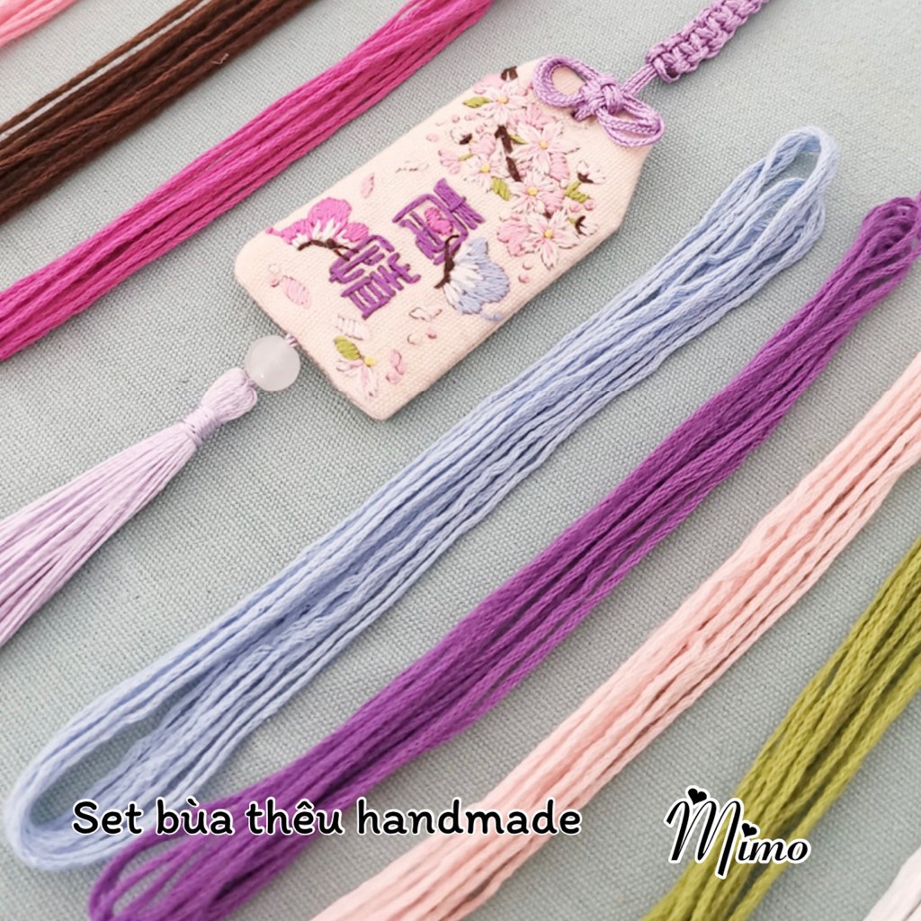 Bộ kit tự thêu túi thơm,dây đeo may mắn, túi ước nguyện Omamori tình yêu, bình an may mắn