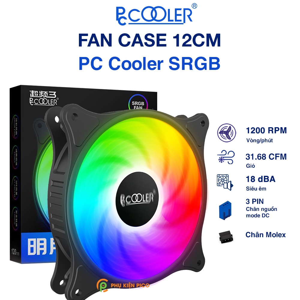 Quạt tản nhiệt PC Cooler S RGB Fan case 12cm Fan Led máy tính 3 Pin và chân Molex