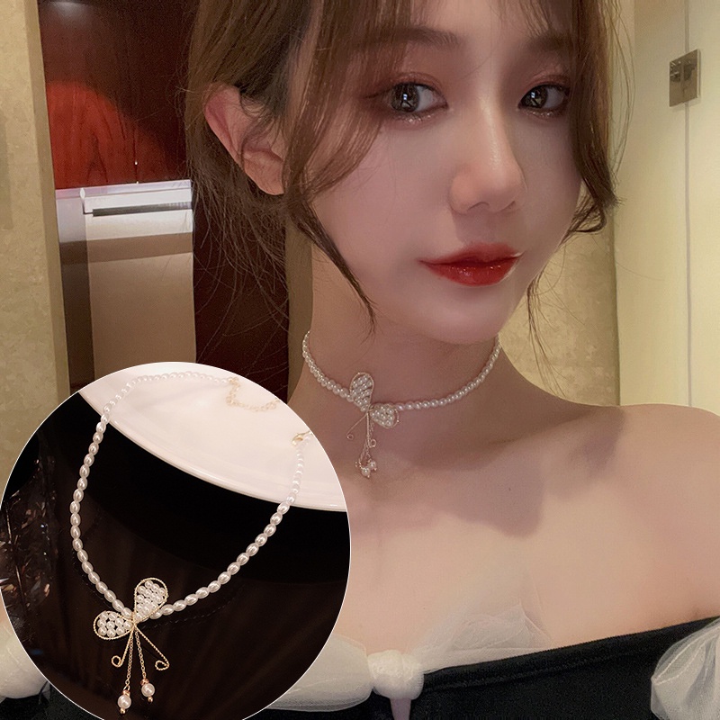 Vòng cổ Mặt Hình Bướm Đính Ngọc Trai Phong Cách Sang Trọng 2022