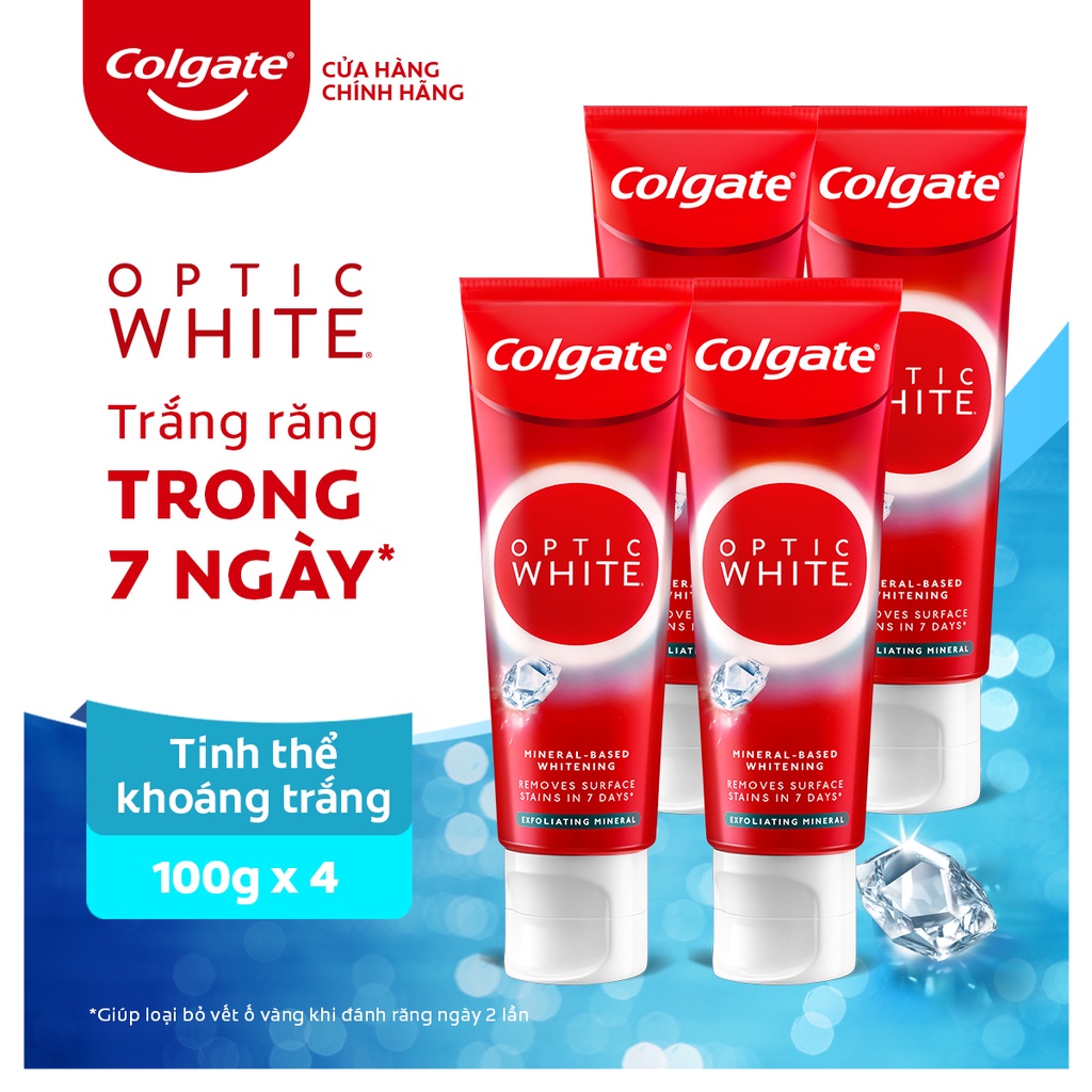 Bộ 4 Kem Đánh Răng Colgate trắng răng Optic White Exfoliating Mineral cho răng sáng bóng 100g/tuýp