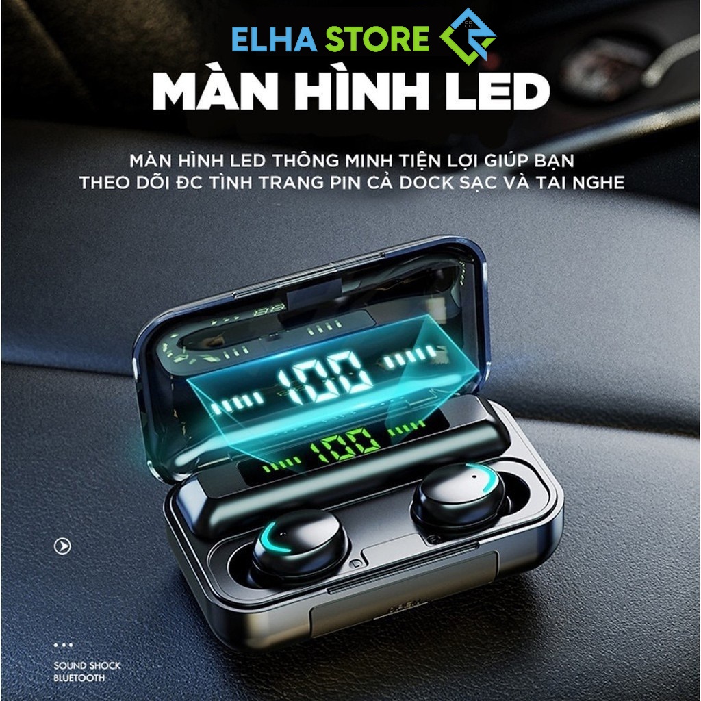 Tai Nghe Bluetooth Không Dây 5.0 AMOI F9 PRO Nút Cảm Biến Vân Tay Chống Nước Kèm Sạc 2.000mAh Chính Hãng - ELHA STORE