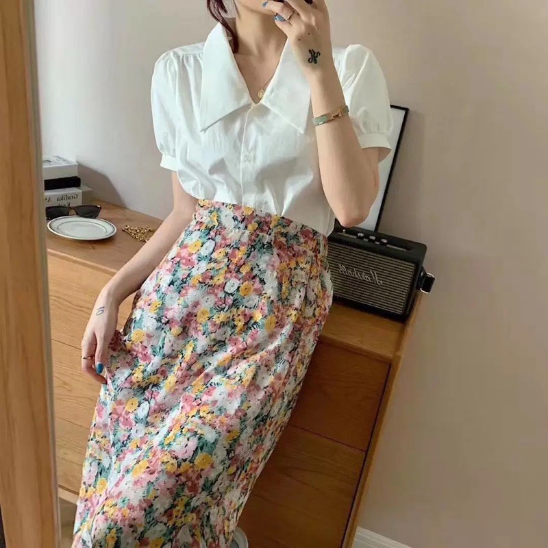 Chân Váy Hoa Nhí Vintage chiffon Vải Voan Không Nhăn Xinh Xắn Quảng Châu K5D4