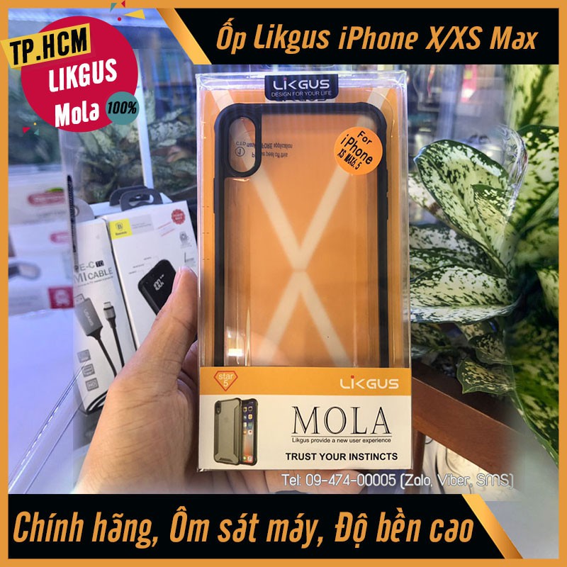 Ốp lưng iPhone X/Xs/Xs Max Likgus Mola lưng trong viền chống sốc