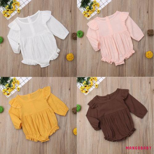8vb-bộ áo liền quần dài tay cho bé gái mới biết đi Ruffle Body Trang phục