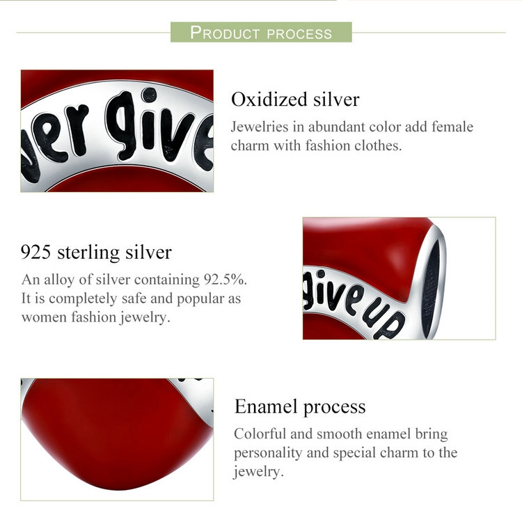 Hạt Xỏ Trang Sức Bamoer Hình Trái Tim Khắc Chữ Never Give Up Thời Trang