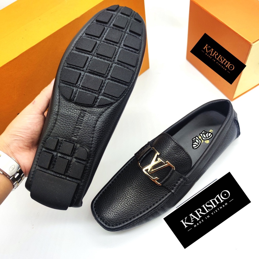 Giày lười mọi da nam LV - Khóa vàng nổi bật - khóa đen sang trọng - Da bò 100% bảo hành 12 thàng