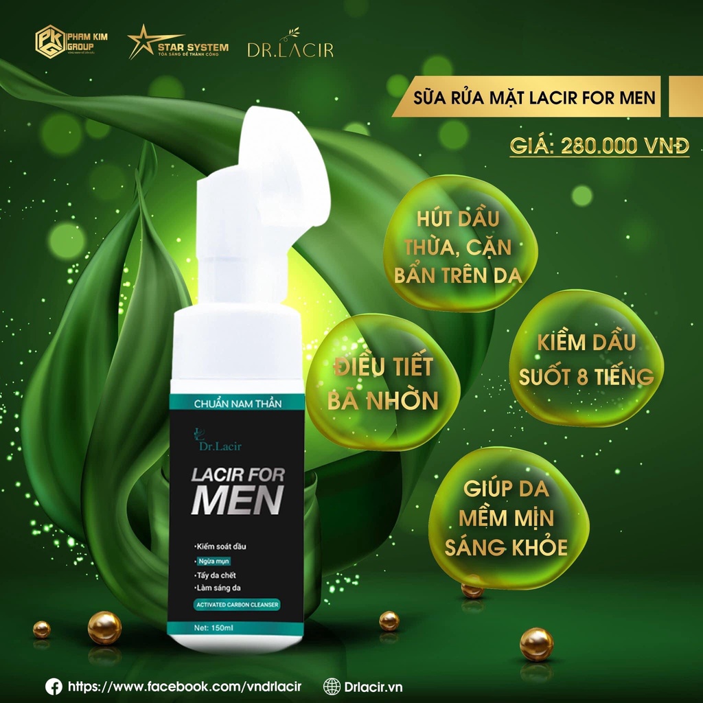 Sữa Rửa Mặt Nam Drlacir, Lacir For Men ,chai 150ml,chăm sóc da,Giúp làm sạch da mặt,kiềm dầu