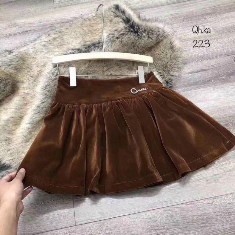 Chân váy nhung xoè 2 màu nâu, đen. Size S M L - Hàng mới về