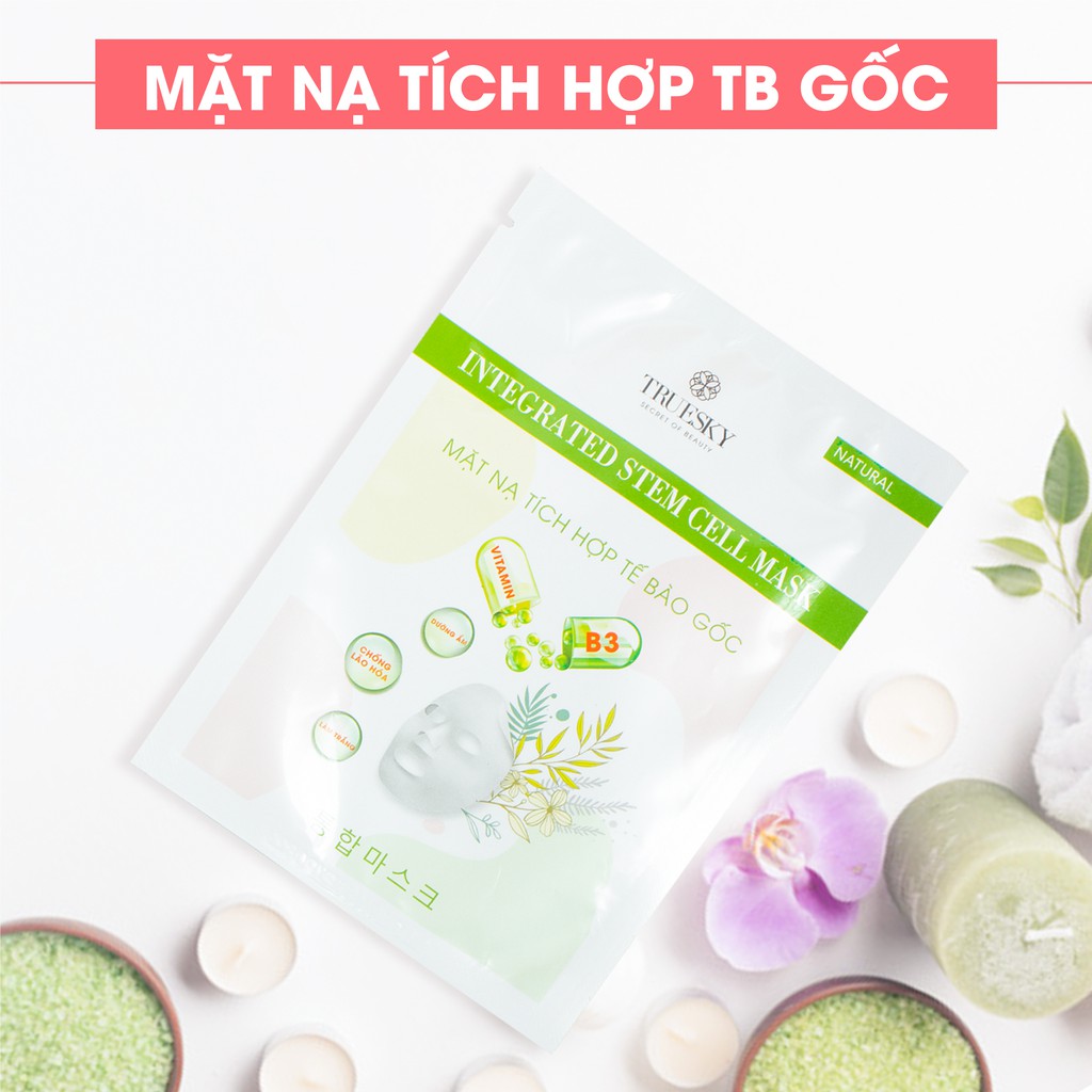 Hộp 10 miếng mặt nạ dưỡng trắng và ngừa lão hoá tích hợp tế bào gốc hoa hồng đá Truesky Intergrated Mask 25ml