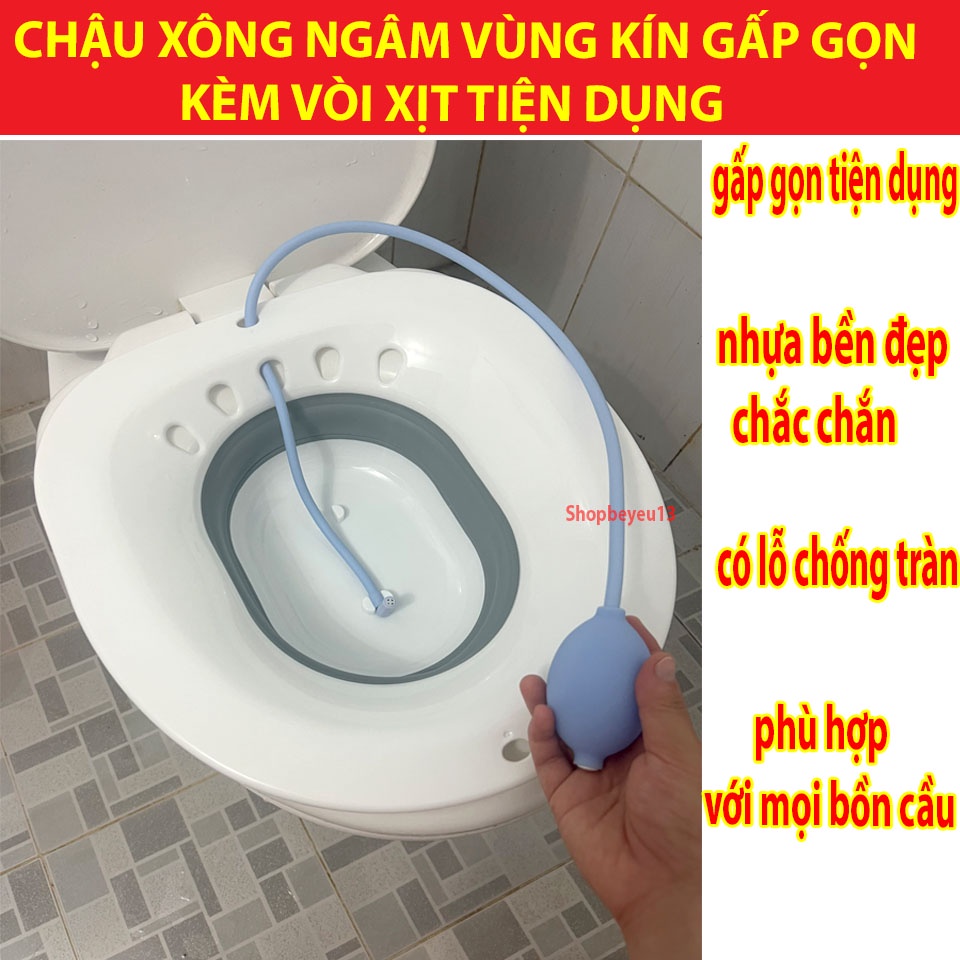 Chậu xông vùng kín gấp gọn kèm vòi xịt,Có che tên sản phẩm