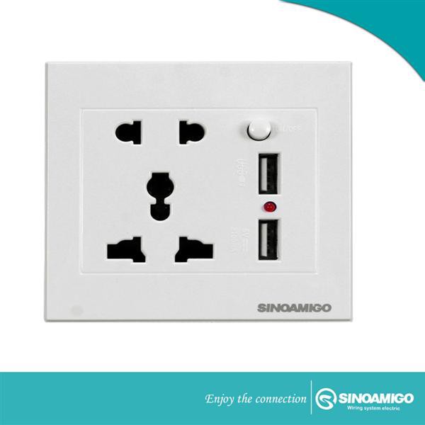 Ổ cắm điện sino amigo 2 cổng đa năng + 2 cổng Sạc USB SW-1UAS