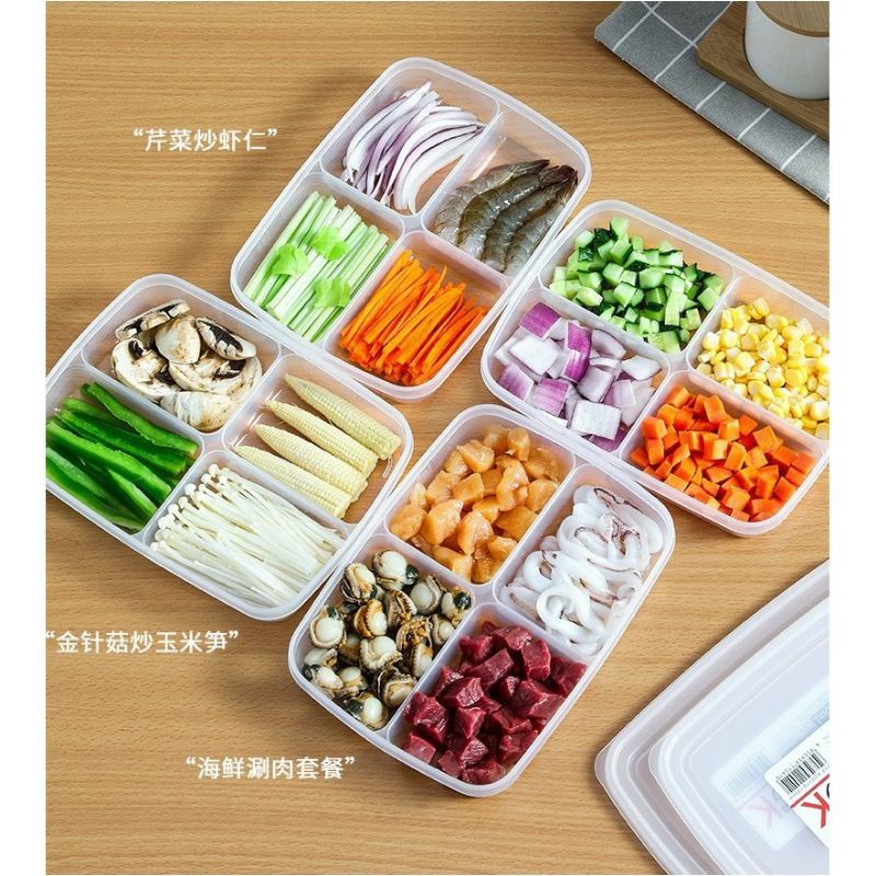 Hộp thực phẩm nhựa chia 4 ngăn , nắp dẻo 710ml tiện lợi