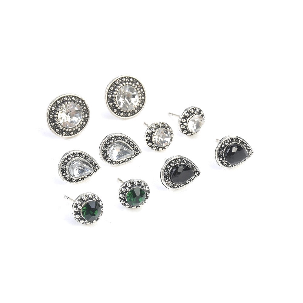 Bộ 5 cặp khuyên tai kiểu có đính đá nạm ngọc đầy quý phái