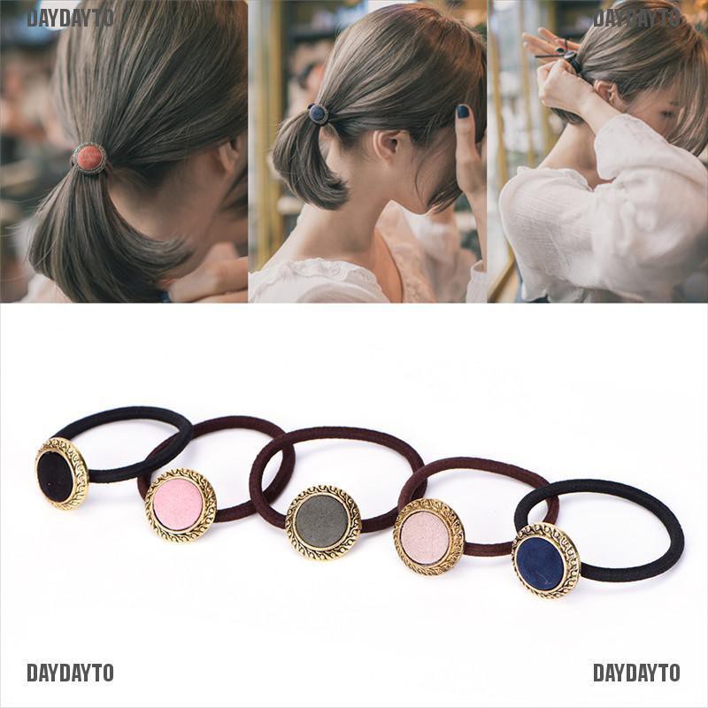 Băng Đô Cài Tóc Co Giãn Đính Nút Phong Cách Vintage Cho Nữ