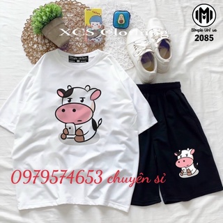 Áo thun bò sữa siêu dễ thương, sét áo quần bò sữa chất thun cotton loại 1, size từ 7 đến 110kg