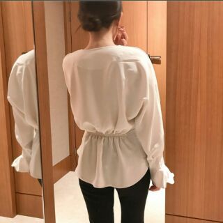Áo sơ mi cổ V chéo chun eo ulzzang