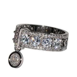 Plated Disc Ring White Rhinestone Ring Women'S Zircon Silver 5