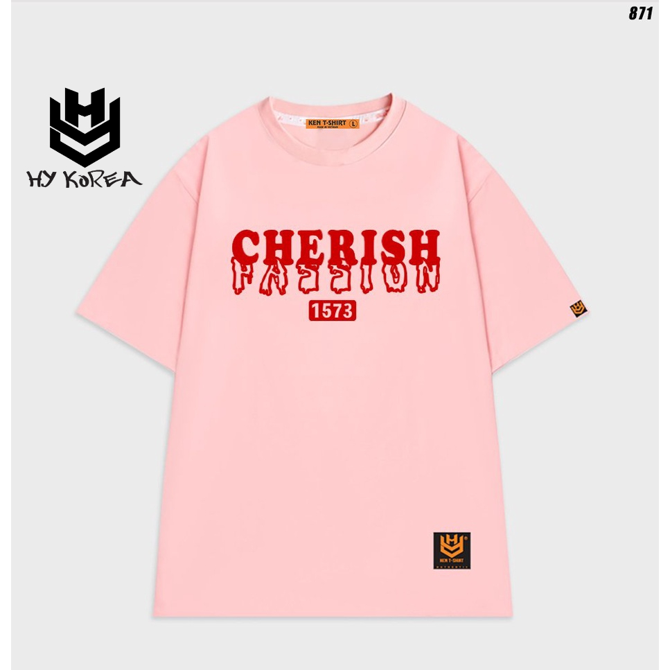 Áo thun unisex form rộng nam nữ tay lỡ đơn giản CHERISH 871 HY KOREA